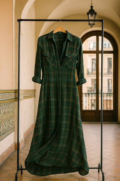 Maria del Carmen | Green Checkered Maxi Dress