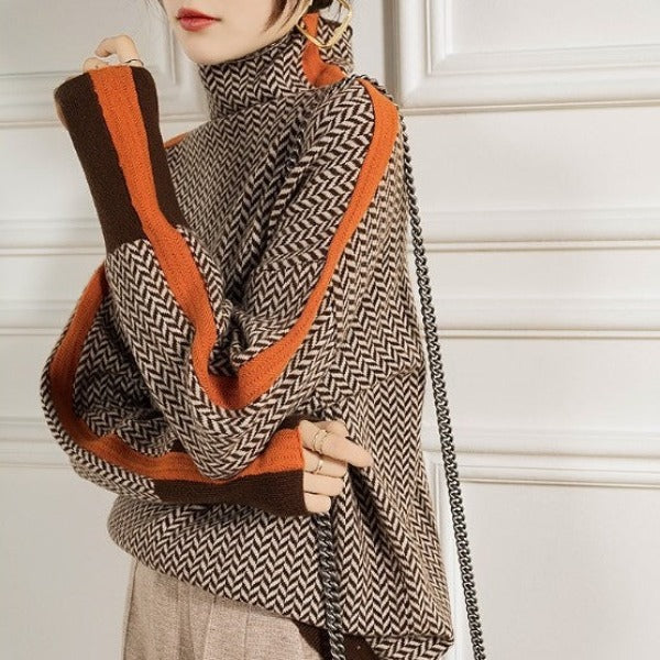 Lyvra | Turtleneck Sweater with Contrast Stripes