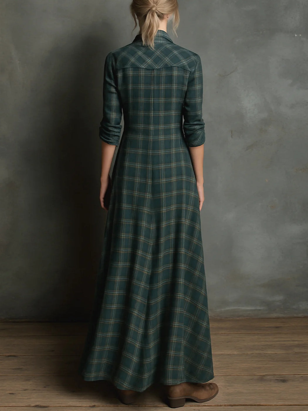 Maria del Carmen | Green Checkered Maxi Dress