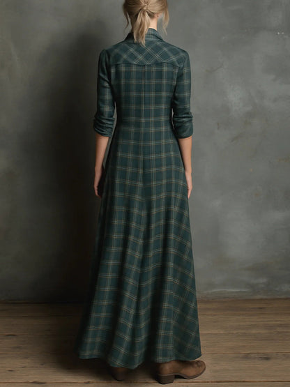 Maria del Carmen | Green Checkered Maxi Dress