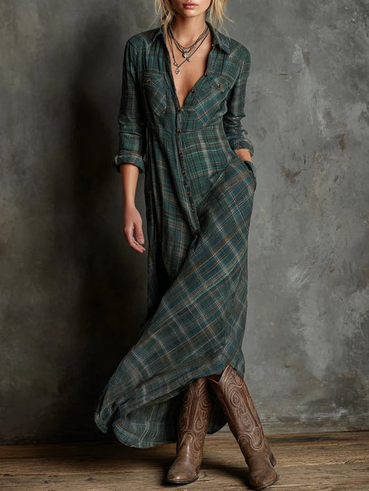 Maria del Carmen | Green Checkered Maxi Dress