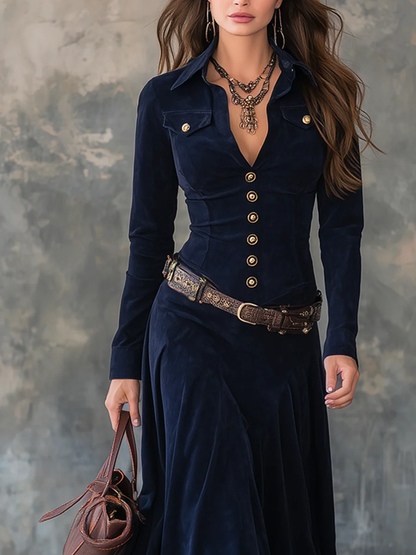 Emilia | Utility-Style Suede Maxi Dress