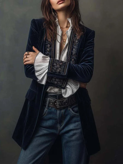 Serena Noir™ — Velvet Embroidered Long Coat