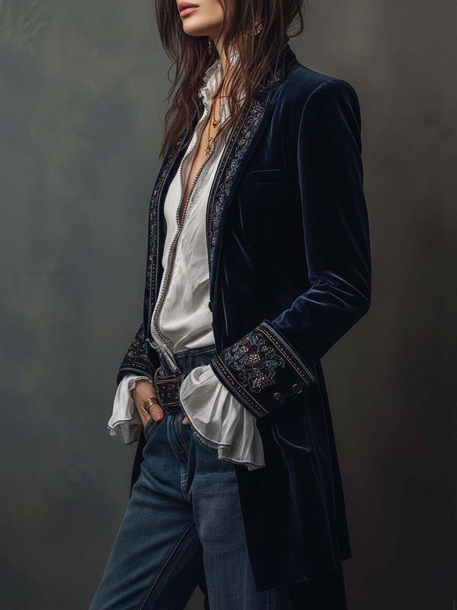 Serena Noir™ — Velvet Embroidered Long Coat