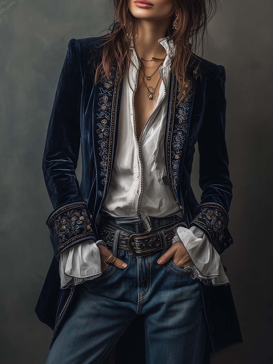 Serena Noir™ — Velvet Embroidered Long Coat